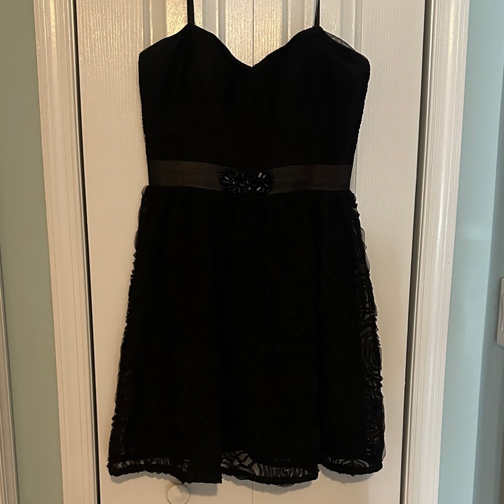 Adrianna Papell Black Mini Dress with Floral Texture